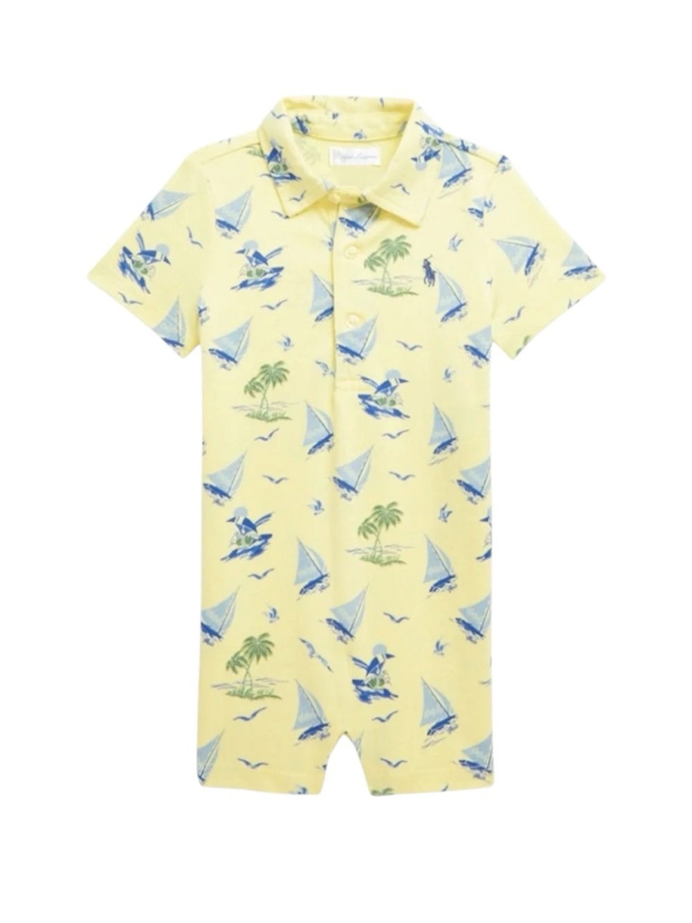 Ralph Lauren Baby Yellow One Piece Surfing Sailboat Windsurfing Bear 6 months